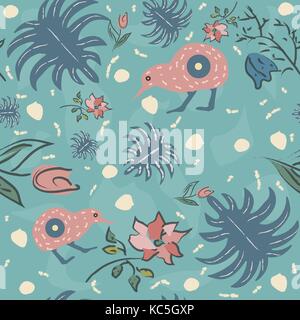 Motif florale avec kiwi oiseau exotique. hand drawn. vector illustration Illustration de Vecteur