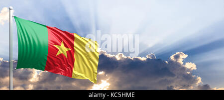 Cameroun waving flag sur ciel bleu. 3d illustration Banque D'Images