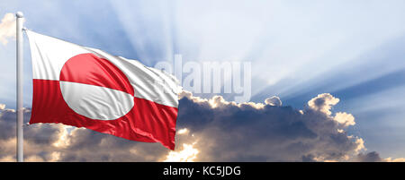 Groenland waving flag sur ciel bleu. 3d illustration Banque D'Images