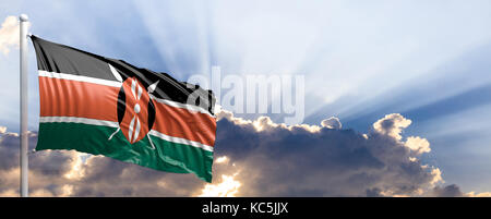 Kenya waving flag sur ciel bleu. 3d illustration Banque D'Images