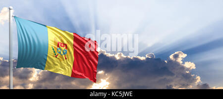 Moldova waving flag sur ciel bleu. 3d illustration Banque D'Images