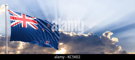 La nouvelle zelande waving flag sur ciel bleu. 3d illustration Banque D'Images