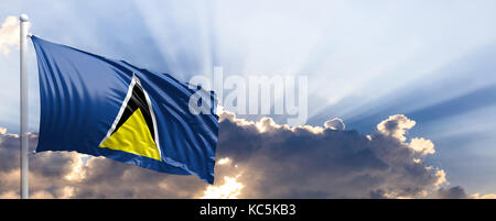 Saint Lucia waving flag sur ciel bleu. 3d illustration Banque D'Images