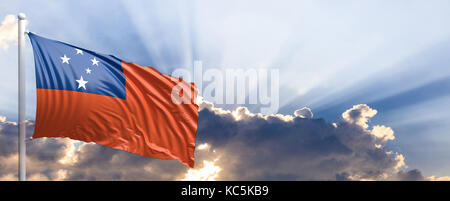 Samoa waving flag sur ciel bleu. 3d illustration Banque D'Images