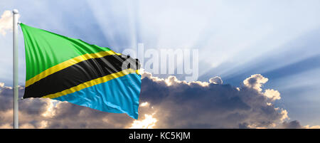 Tanzanie waving flag sur ciel bleu. 3d illustration Banque D'Images