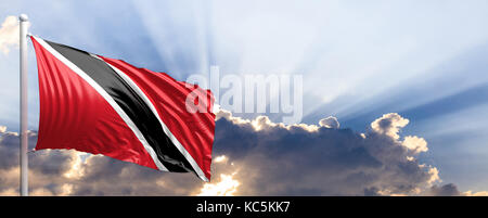 Trinité-et-Tobago waving flag sur ciel bleu. 3d illustration Banque D'Images