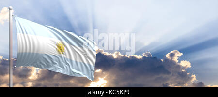 L'Argentine waving flag sur ciel bleu. 3d illustration Banque D'Images