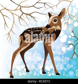 Jeune cerf dans une forêt d'hiver, vector illustration Illustration de Vecteur