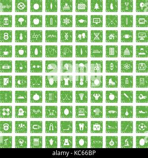 100 personne bien icons set grunge green Illustration de Vecteur