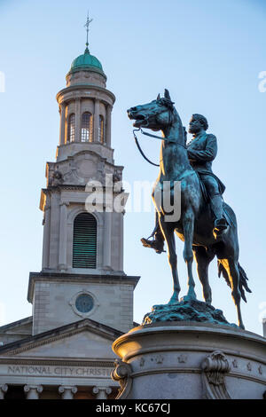 Washington DC,Thomas Circle,George Henry Thomas,Union Army,statue équestre,horizon,crépuscule,coucher de soleil,DC170527086 Banque D'Images