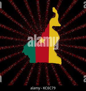 Cameroun carte drapeau rouge sur le code hexadécimal illustration burst Banque D'Images
