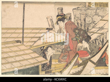 四季の花, Filles de monter à bord d'un bateau, le livre illustré de fleurs des Quatre Saisons, Kitagawa Utamaro, 1801 Banque D'Images