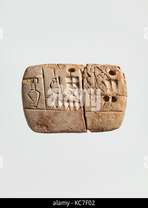Tablette d'écriture cunéiforme : compte administratif avec les entrées concernant l'orge de malt et de gruau, ca. 3100-2900 av. Banque D'Images