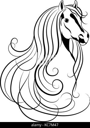 Vector illustration de tête de cheval en noir et blanc de style. Illustration de Vecteur