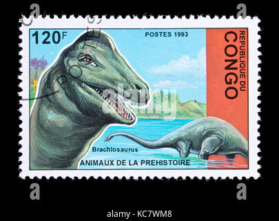 Timbre-poste de Congo représentant un Brachiosaure Banque D'Images