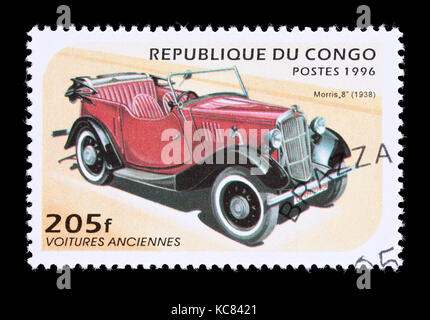 Timbre-poste de la République populaire du Congo représentant 1936 Morris 8 voiture classique Banque D'Images