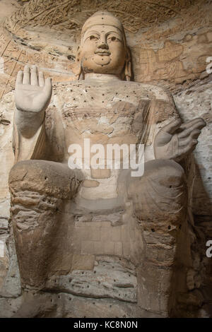 Bouddha en pierre dans des grottes 3 et 4 grottes de Yungang, Shanxi, Chine Banque D'Images