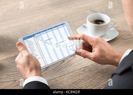 Close-up of young gantt on digital tablet at desk in office Banque D'Images