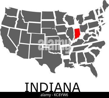 Carte géographique de la frontière avec l'état de l'Indiana aux États-Unis par la couleur rouge. Illustration de Vecteur