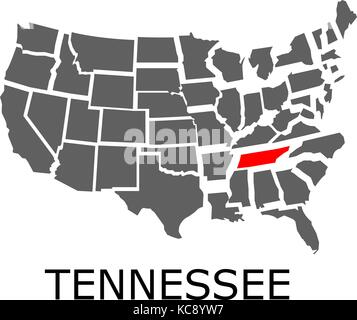 Carte géographique de la frontière avec l'état du Tennessee aux États-Unis par la couleur rouge. Illustration de Vecteur