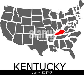 Carte géographique de la frontière avec l'état du Kentucky aux États-Unis par la couleur rouge. Illustration de Vecteur