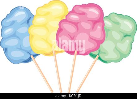Vector set coton bonbons colorés isolé sur fond blanc. collection de sucre moelleux doux nuages. Illustration de Vecteur