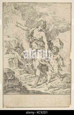 Un ange gardien à marcher avec un enfant, Simone Cantarini, ca. 1640 Banque D'Images