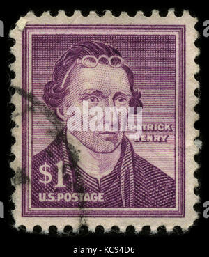 USA - VERS 1930 : un timbre imprimé aux USA montre le portrait de Patrick Henry (29 mai 1736 - 6 juin 1799) a servi de 1er et 6ème gouvernent post-colonial Banque D'Images