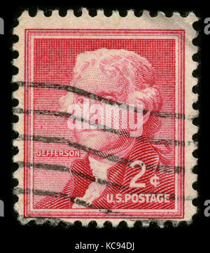 USA - VERS 1930 : un timbre imprimé aux USA montre le portrait d'image Thomas Jefferson (13 avril 1743 – 4 juillet 1826) était le troisième président des États-Unis Banque D'Images