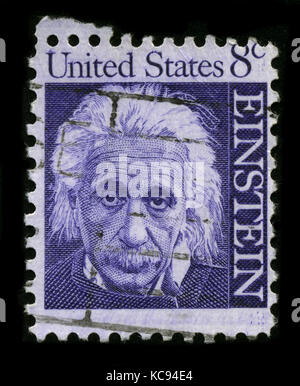 Usa - vers 1965 : timbre imprimé aux États-Unis montre portrait image Albert Einstein (14 mars 1879 - 18 avril 1955) était un physicien théoricien, philosophe Banque D'Images