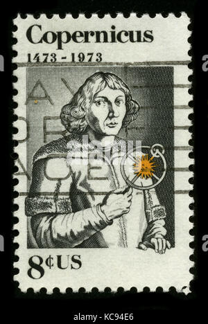 USA - CIRCA 1973 : un timbre imprimé aux USA montre le portrait d'image Nicolaus Copernic (19 février 1473 - 24 mai 1543) était un astronome de la Renaissance Banque D'Images