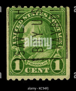 Usa - circa 1923 : timbre imprimé aux États-Unis montre libre portrait Benjamin Franklin (17 janvier 1706- 17 avril, 1790) était l'un des auteurs principaux et de l'imprimante, s Banque D'Images