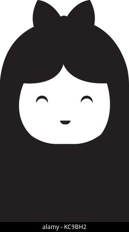 Petite tête de poupée japonaise caractère kawaii Illustration de Vecteur