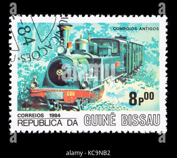 Timbre-poste de la Guinée-Bissau, illustrant une Kessler 2-6-OT locomotive à vapeur de 1886. Banque D'Images