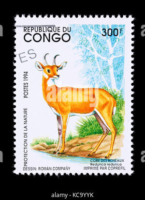 Timbre-poste de la République populaire du Congo représentant reedbuck Redunca redunca bohor () Banque D'Images