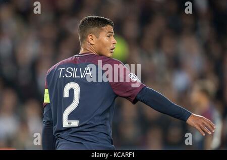 Thiago Silva (Paris) geste, geste, Ligue des Champions de Fussball, Vorrunde 2. Spieltag, Gruppe B, Paris réunis Germain - FC Bayern Munich (M) 3:0, AM 27.09.2017 in Paris/ Frankreich. |utilisation dans le monde entier Banque D'Images