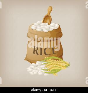 Riz blanc en petit sac de jute. vector illustration Illustration de Vecteur