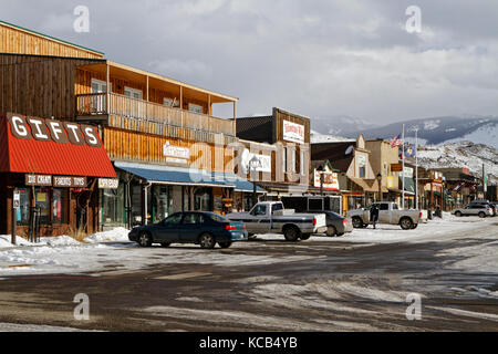 GARDINER, Montana, le 22 janvier 2017 : Gardiner, une ville de comté de Park, Montana, United States, a été fondée officiellement en 1880, mais la région a servi Banque D'Images