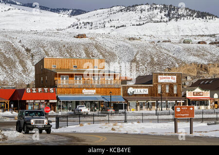 GARDINER, Montana, le 22 janvier 2017 : Gardiner, une ville de comté de Park, Montana, United States, a été fondée officiellement en 1880, mais la région a servi Banque D'Images