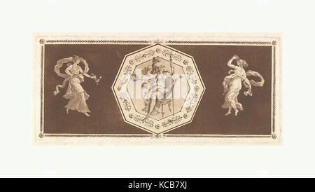 Minerve assisse dans un octagone décoratif, avec une figure à gauche et à doroite (la nuit et le jour ?) (Minerva assis Banque D'Images