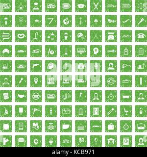 Travail 100 icons set grunge green Illustration de Vecteur