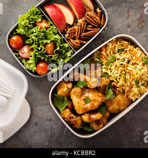 Boîtes à lunch avec des aliments prêts à aller Banque D'Images