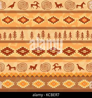 Motif floral seamless indigènes avec des animaux silhouette. abstract cœur ornement géométrique folk. Illustration de Vecteur