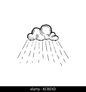 L'icône de pluie. hand drawn de nuages avec des gouttelettes de pluie signe météo. Illustration de Vecteur