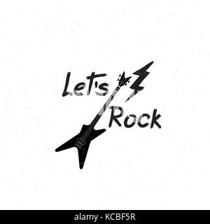 La musique rock bannière. encore de signer l'arrière-plan. let's rock avec lettrage et foudre. guitare rock'n' roll label. Illustration de Vecteur