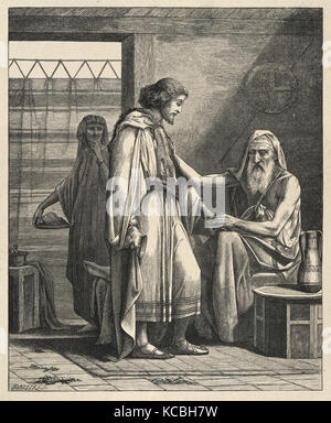 Bénédiction d'Isaac Jacob (Dalziels' Bible Gallery), après Edward Armitage, britanniques, Londres 1817-1896 Tunbridge Wells, Kent Banque D'Images