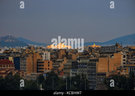 Sur l'acropole depuis le Pirée, Athènes, Grèce Banque D'Images