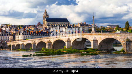 Belle ville de blois sur le coucher du soleil,vue panoramique,val de loire,France. Banque D'Images