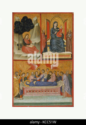 Saint Jean à Patmos, la Madone et lEnfant ont intronisé, et la mort de la Vierge ; la Crucifixion, Pacino di Bonaguida Banque D'Images