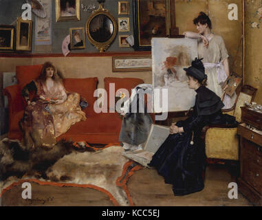 Dans l'atelier, 1888, huile sur toile, 42 x 53 1/2 in. (106,7 x 135,9 cm), peintures, Alfred Stevens (Belge, Bruxelles 1823-1906 Banque D'Images